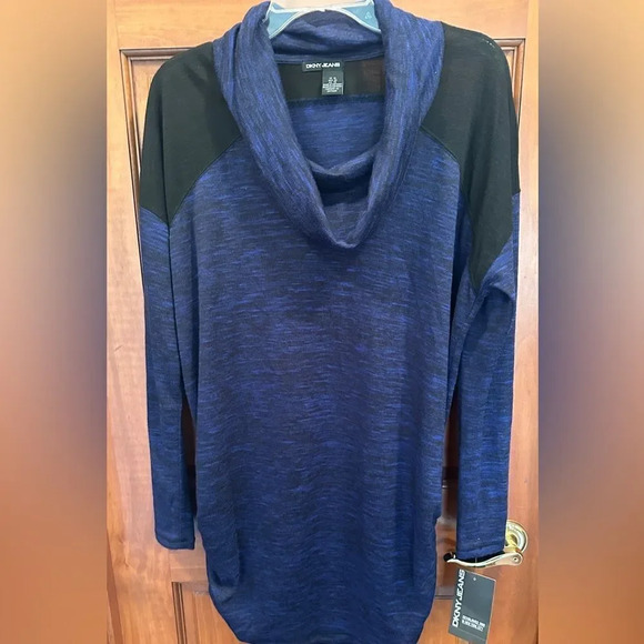 DKNY Jeans Sweater Women XL blue Marled Cowl Neck Pullover Adult Casual. NWT - Picture 1 of 4